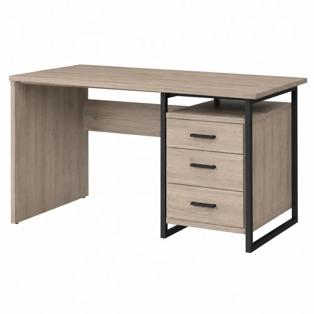 Wood Desk with Metal Frame and Three Drawers