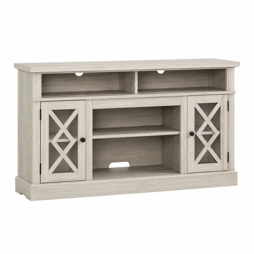 Wood TV Stand with Tempered Glass Door Cabinets and Shelves 152.4cm