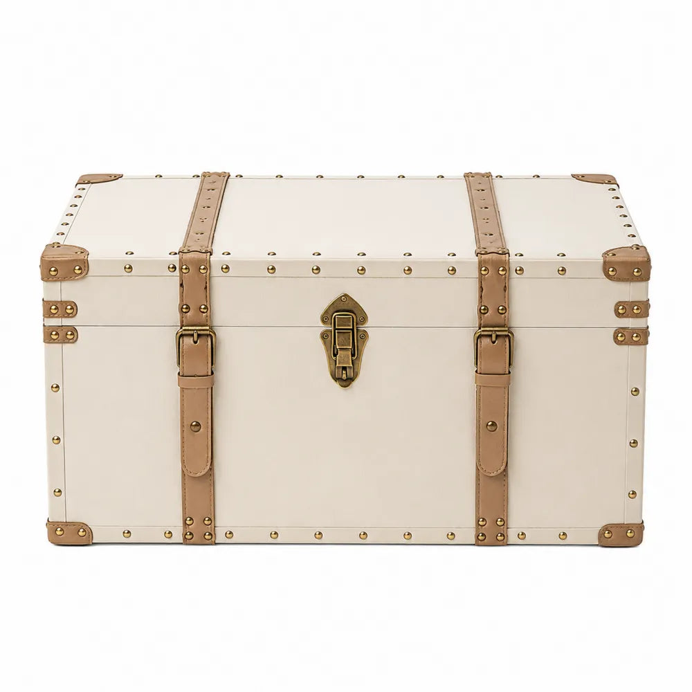 Rectangular MDF and PU Leather Storage Trunk with Metal Accents 80x45x40cm