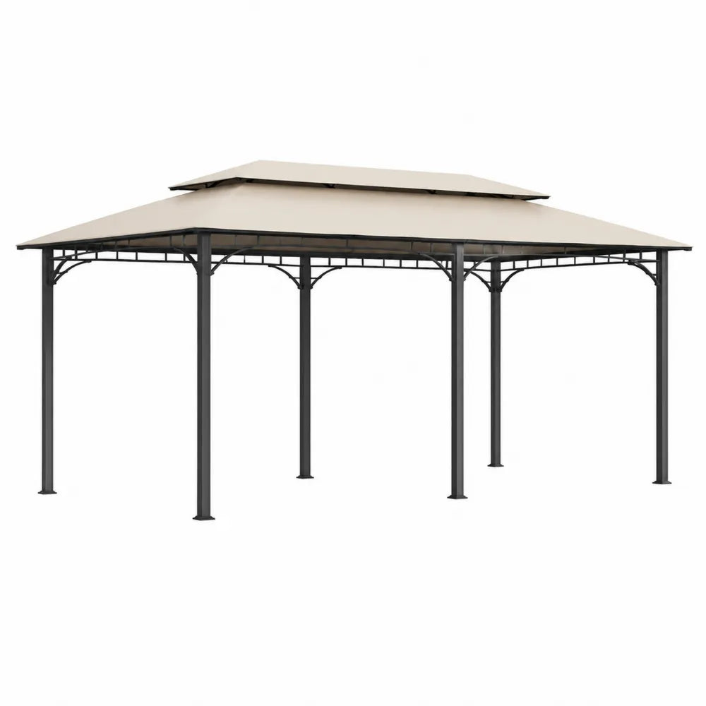 Outdoor Gazebo Steel Frame Polyester Canopy Beige 3x4m