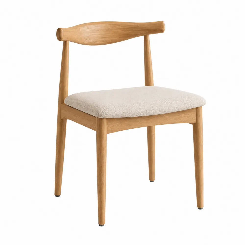 Dining Chair with Oak Wood Frame and Beige Polyester Seat