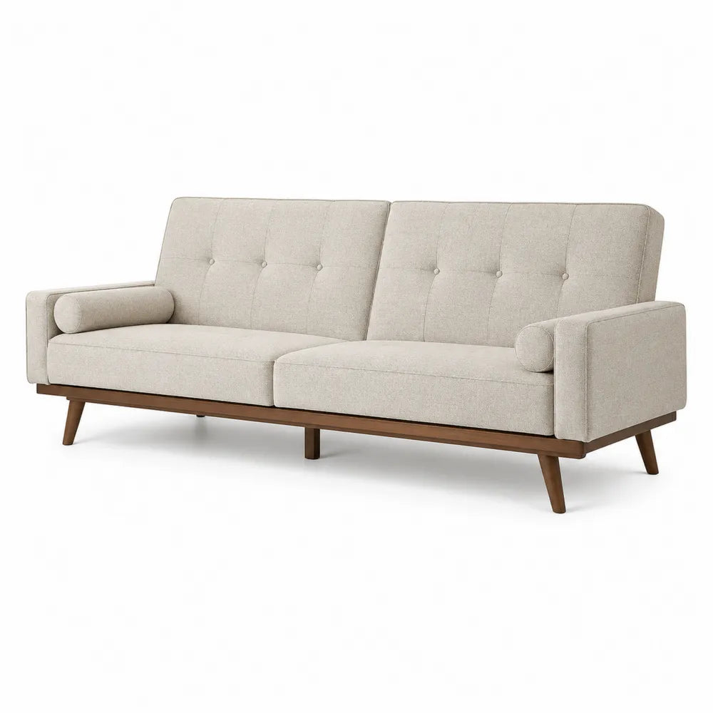 Modern Fabric Sofa with Wooden Legs Beige 210cm