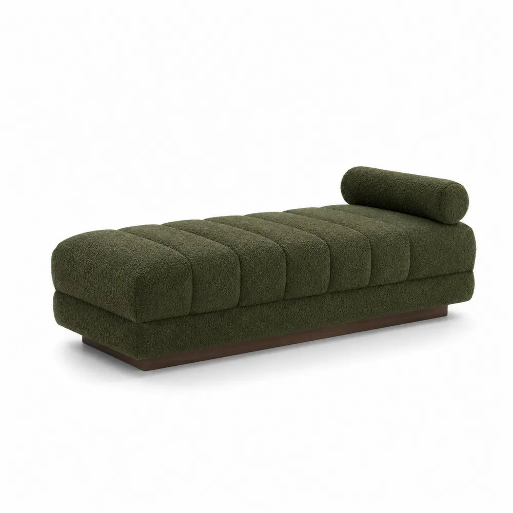 Green Polyester Upholstered Bench with Foam Filling and Wood Base 190cm