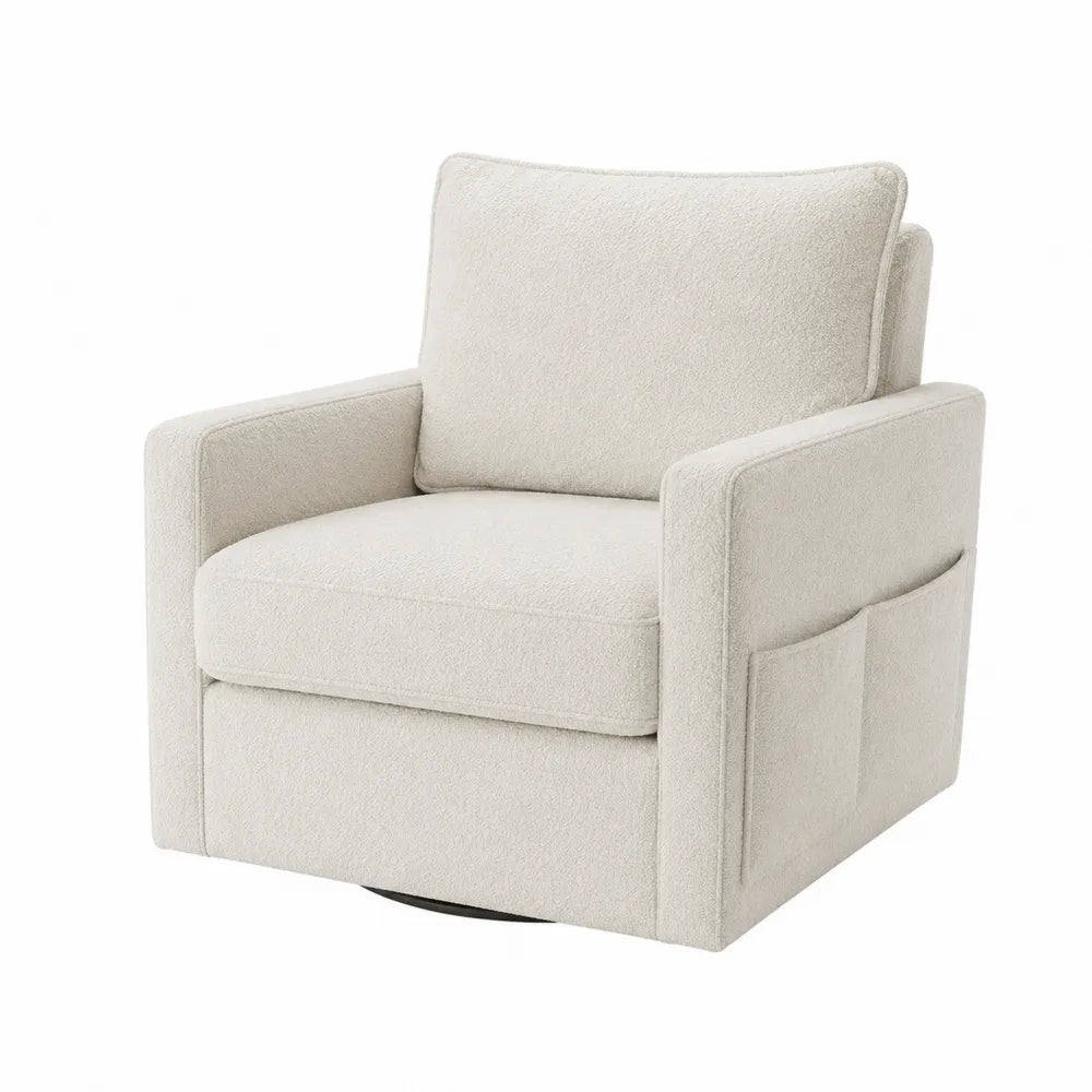 Boucle Fabric Swivel Armchair with Side Pocket 29.5in x 31.5in x 33.5in