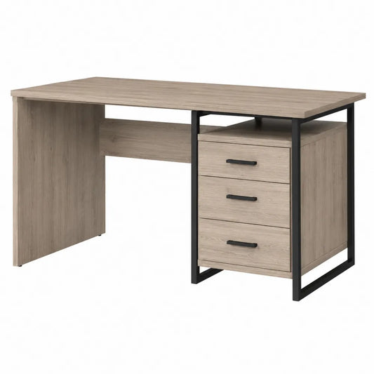 Wood Desk with Metal Frame and Three Drawers