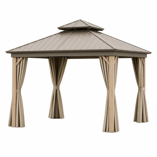Outdoor Rectangular Steel Gazebo with Polyester Curtains 300cm x 400cm