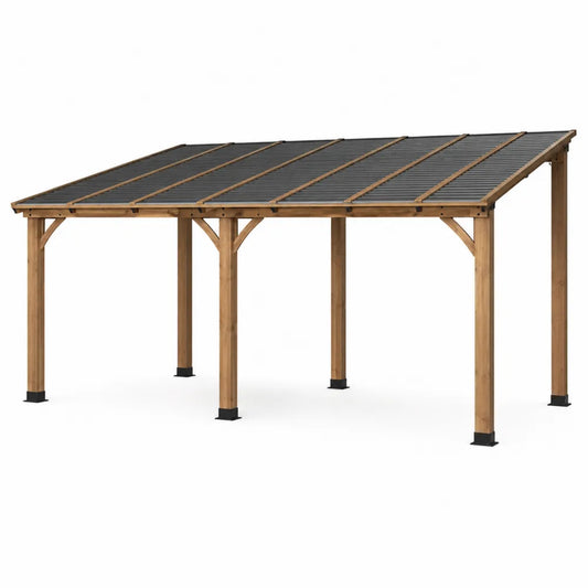 Outdoor Wooden Pergola with Polycarbonate Panels 400x300x240 cm