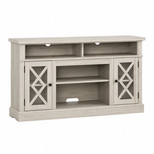 Wood TV Stand with Tempered Glass Door Cabinets and Shelves 152.4cm
