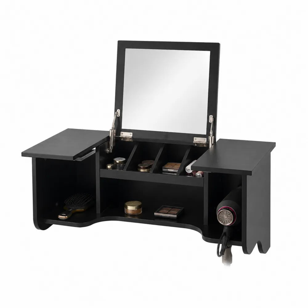 Wall-Mounted MDF Vanity Set with Glass Mirror Black 80x40x50 cm