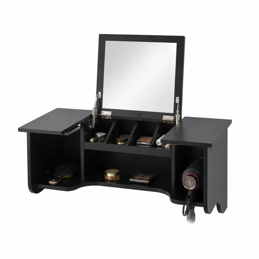 Wall-Mounted MDF Vanity Set with Glass Mirror Black 80x40x50 cm