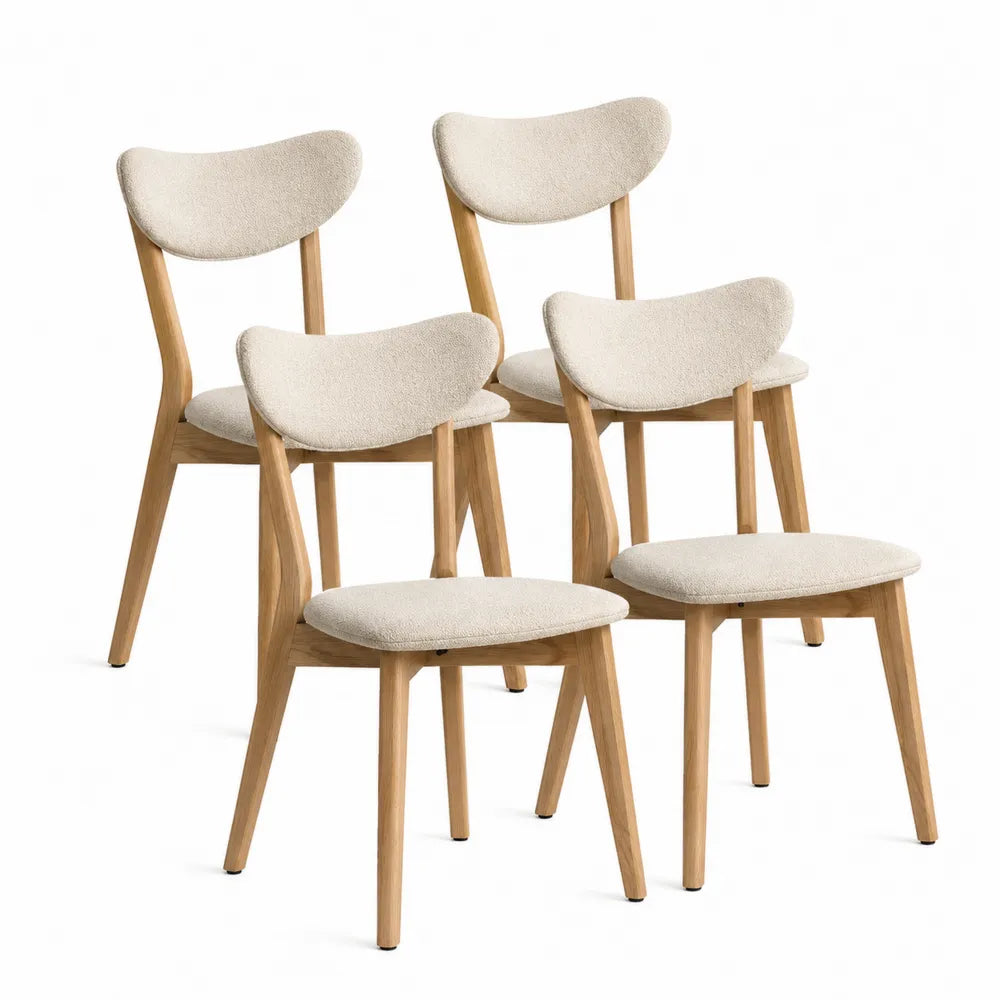 Set of 4 Wood Frame Dining Chairs with Polyester Upholstery Beige