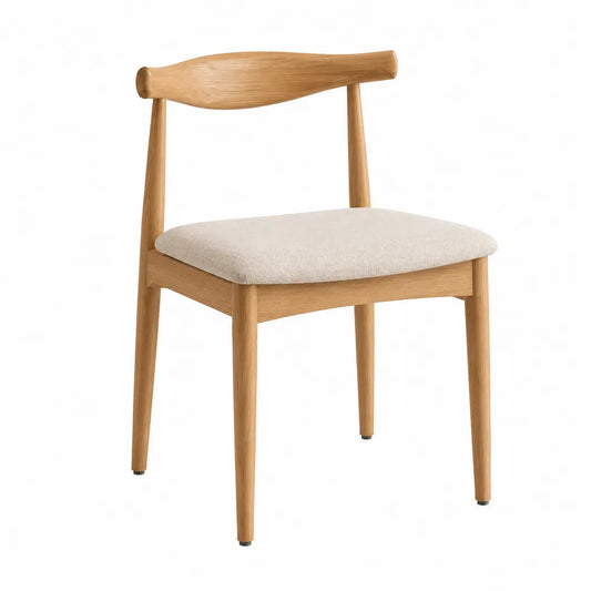 Dining Chair with Oak Wood Frame and Beige Polyester Seat