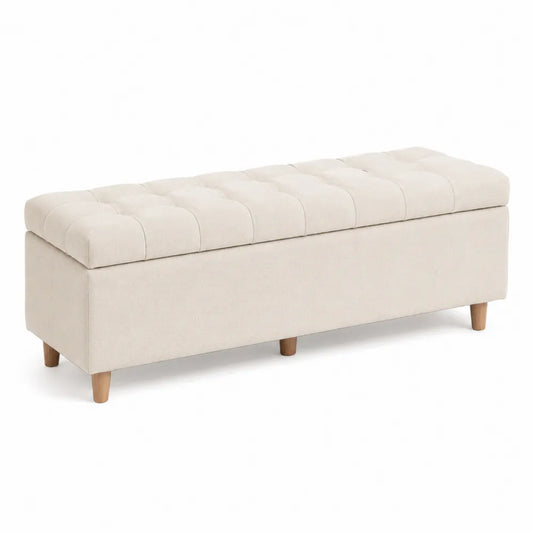 Rectangular Polyester Ottoman with Storage Beige 120 cm