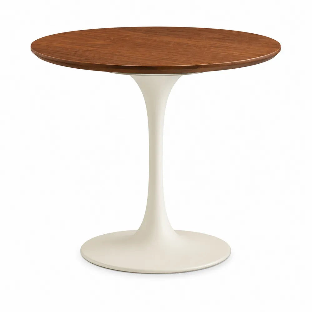 Round Dining Table Wood Veneer Top with Metal Base Brown/White 90cm