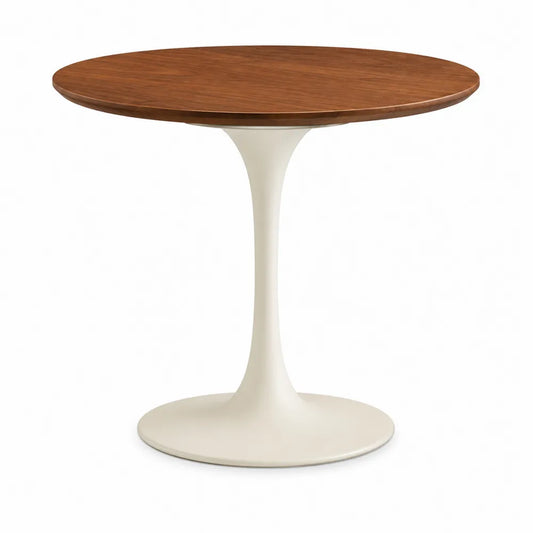 Round Dining Table Wood Veneer Top with Metal Base Brown/White 90cm