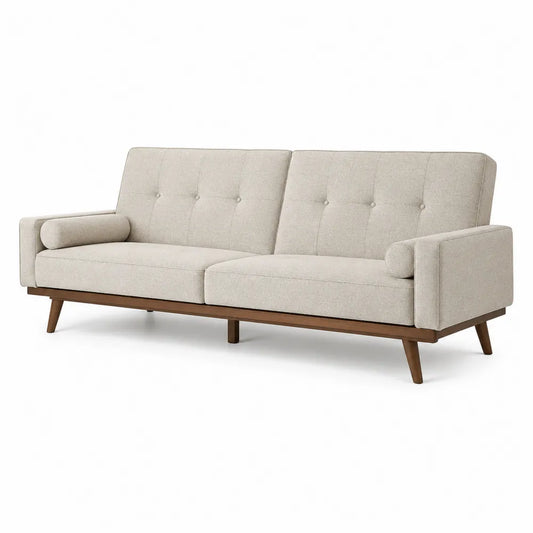 Modern Fabric Sofa with Wooden Legs Beige 210cm