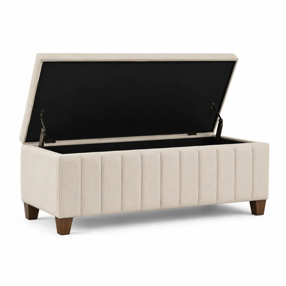 Rectangular Polyester Upholstered Storage Bench Beige 120cm