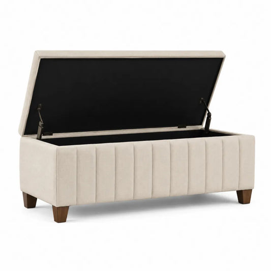 Rectangular Polyester Upholstered Storage Bench Beige 120cm