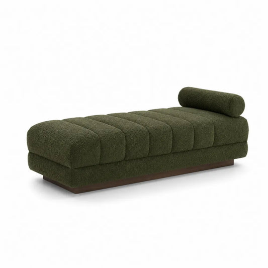Green Polyester Upholstered Bench with Foam Filling and Wood Base 190cm