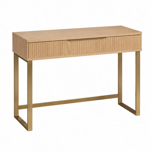 Rectangular Oak Desk with Brass Metal Legs 120cm x 45cm x 76cm