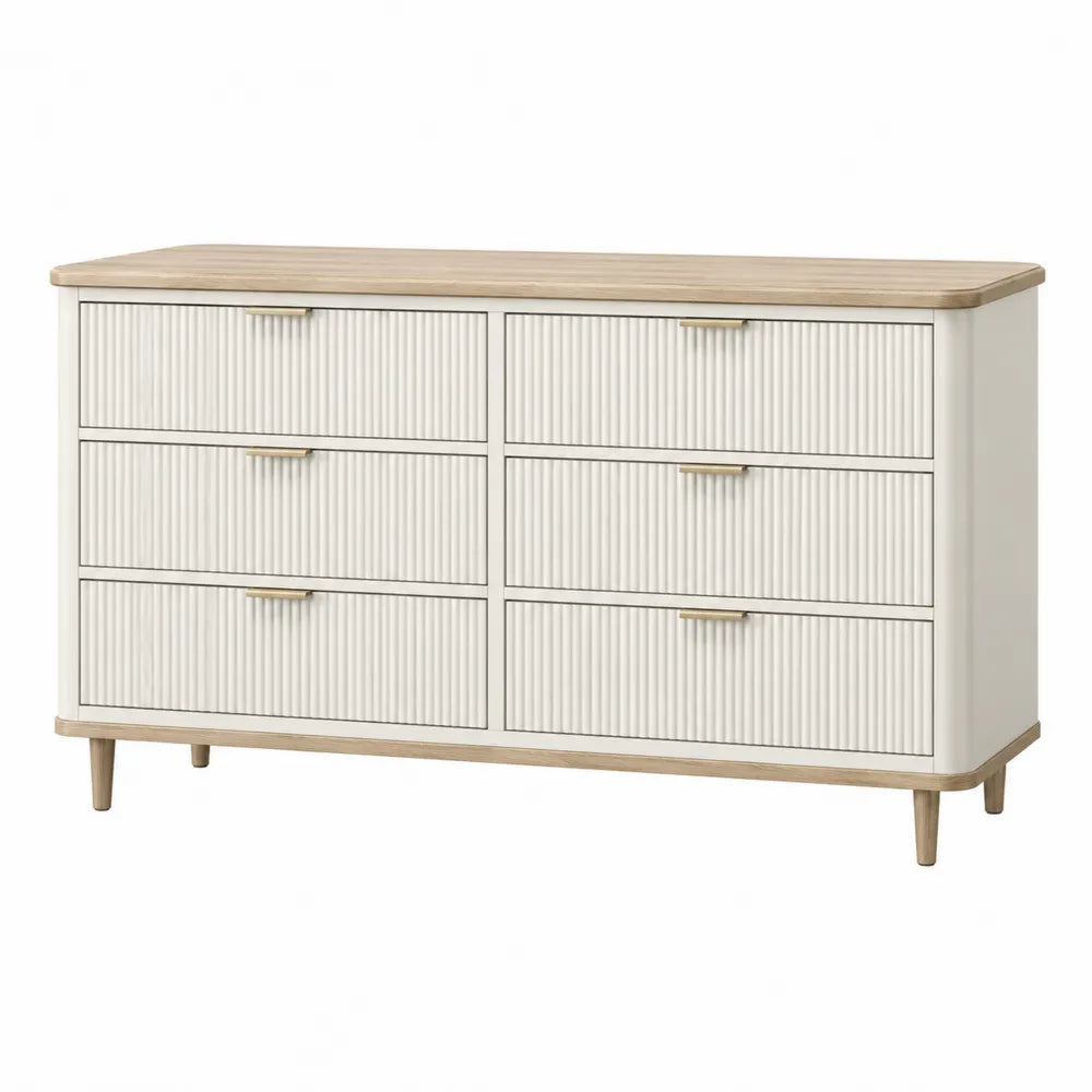 Wooden Dresser with 6 Drawers White and Oak Finish