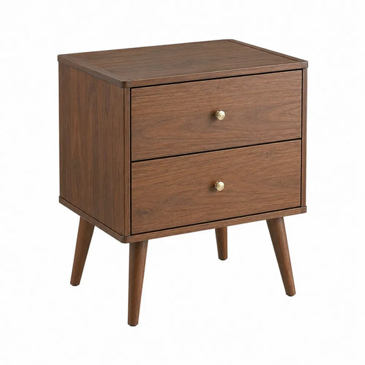 Wood 2-Drawer Nightstand with Brass Knobs 45cm x 35cm x 60cm