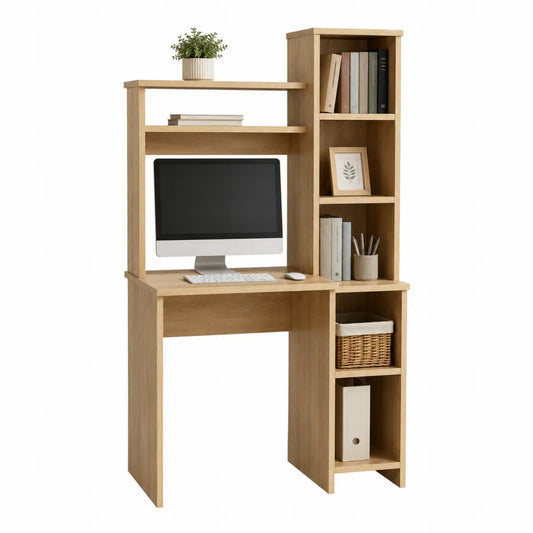Wooden Computer Desk with Storage Unit Oak 120cm x 60cm x 140cm