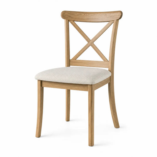 Oak Wood X-Back Dining Chair with Polyester Upholstered Seat