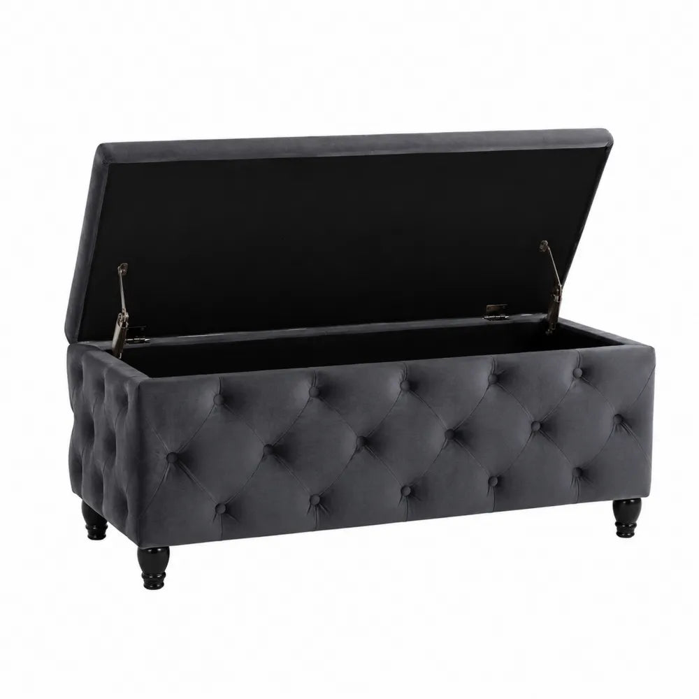 Velvet Tufted Storage Ottoman Bench Gray 120x45x45 cm