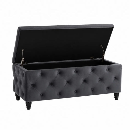 Velvet Tufted Storage Ottoman Bench Gray 120x45x45 cm