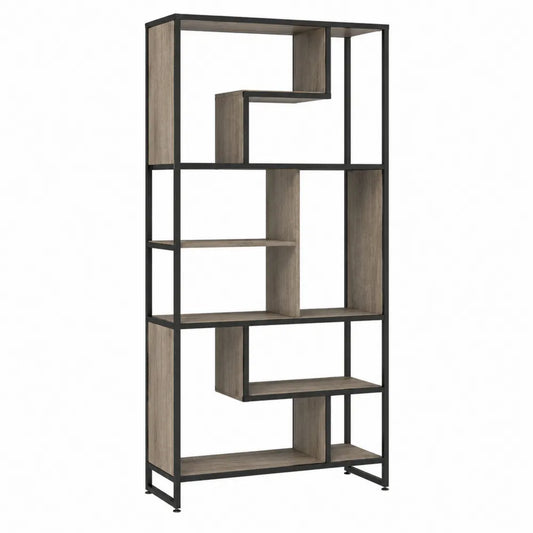 Geometric Bookshelf with Wood and Metal Frame, 180cm
