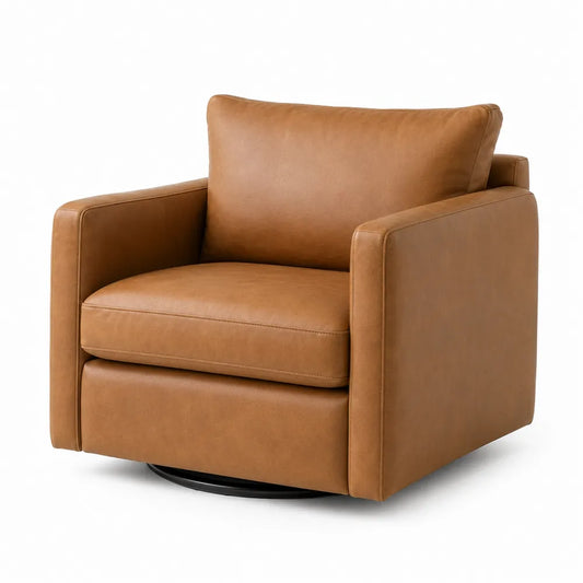 Faux Leather Swivel Armchair Tan 33in x 35in x 31in
