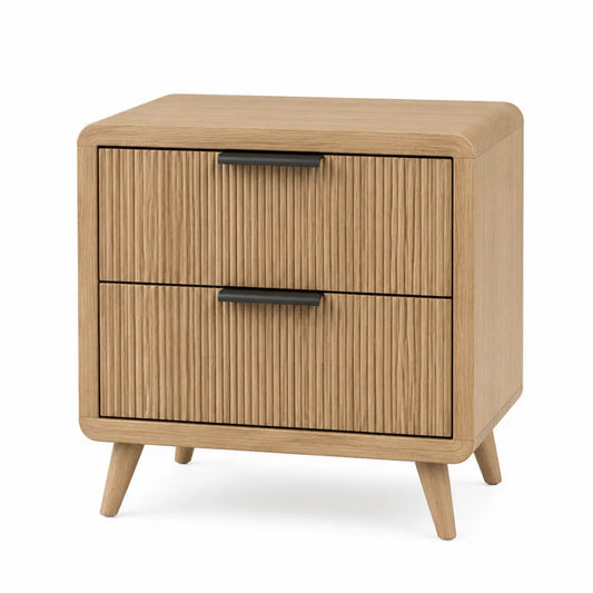 Oak Wood Nightstand with 2 Drawers, Natural Finish