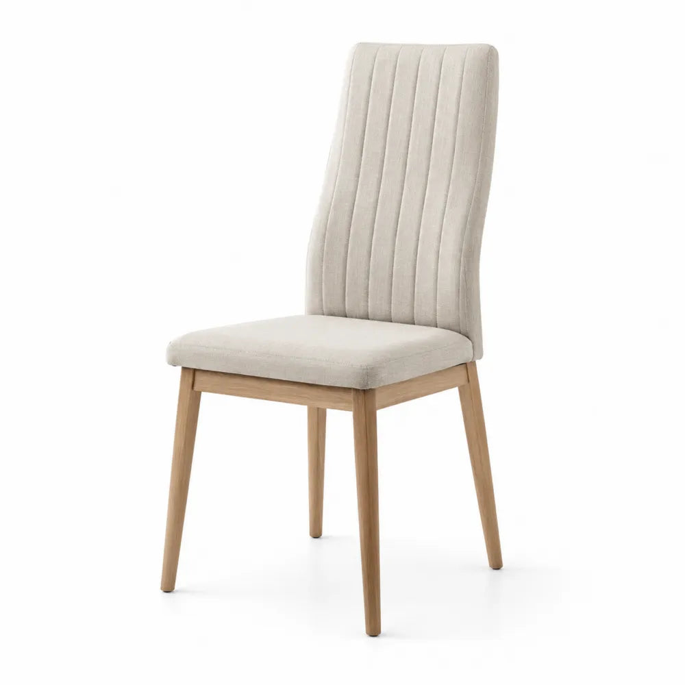 Beige Fabric Dining Chair with Oak Wood Frame