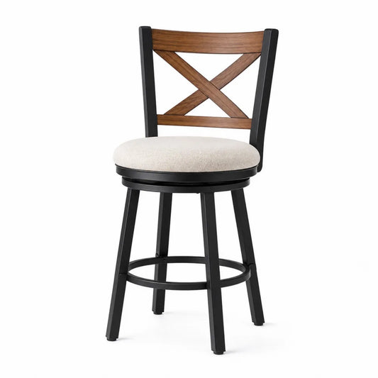 Wood and Metal Swivel Chair with Polyester Fabric Seat