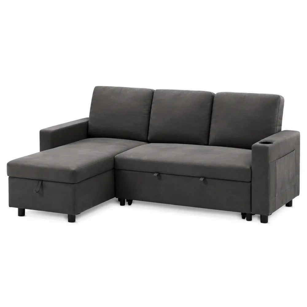 L-Shaped Sofa with Built-in Storage Faux Leather Dark Gray 80.7in