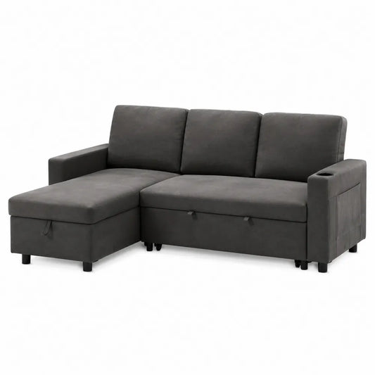 L-Shaped Sofa with Built-in Storage Faux Leather Dark Gray 80.7in