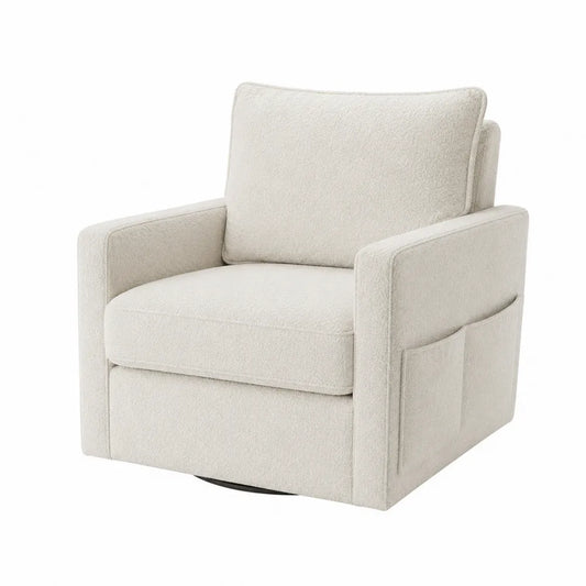 Boucle Fabric Swivel Armchair with Side Pocket 29.5in x 31.5in x 33.5in