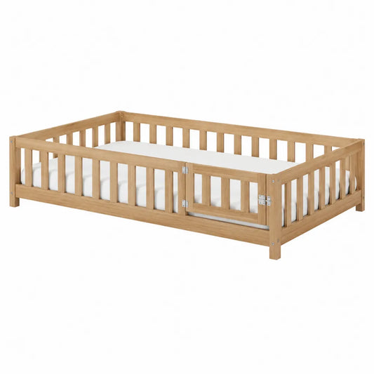 Wood Toddler Bed Frame with Safety Railings Natural Pine 140x70cm
