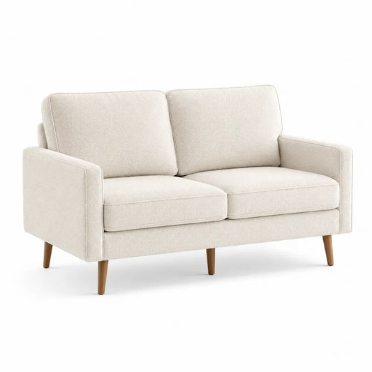 Fabric Two-Seater Sofa with Wooden Legs