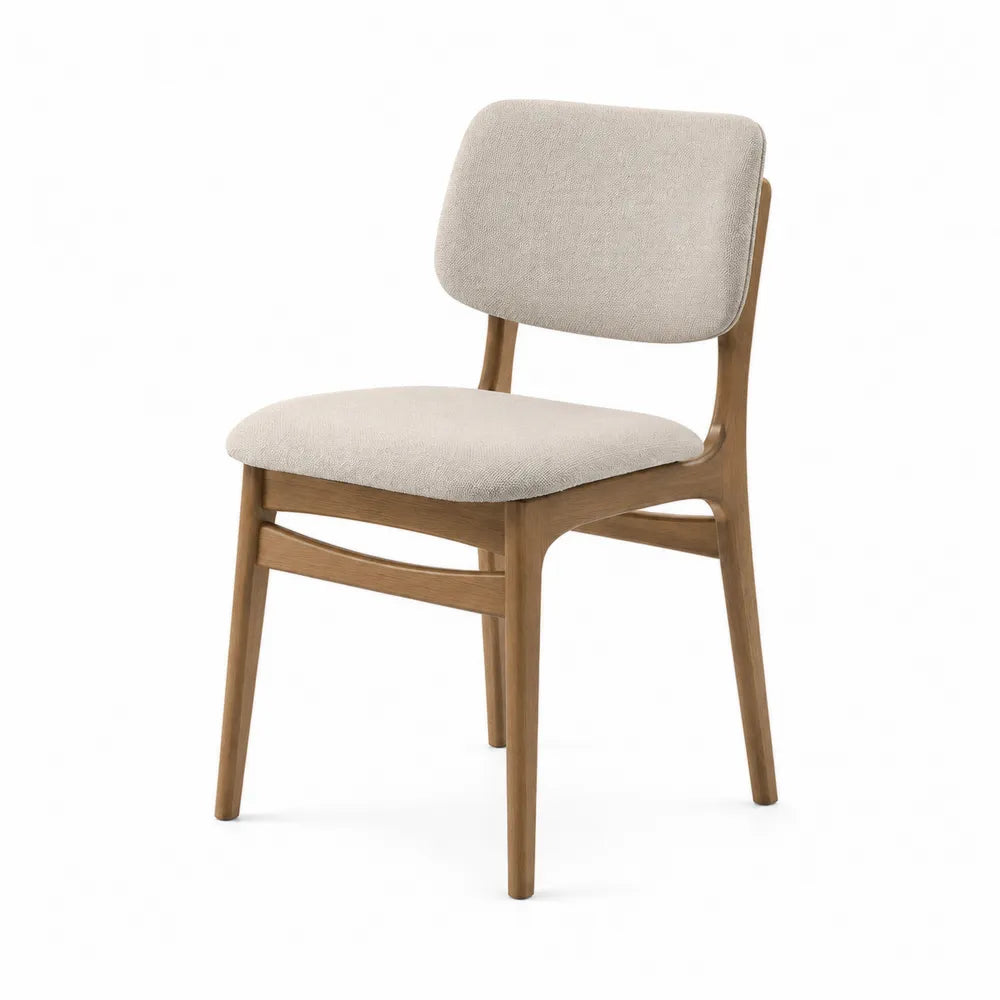 Wood Frame Dining Chair with Beige Upholstery